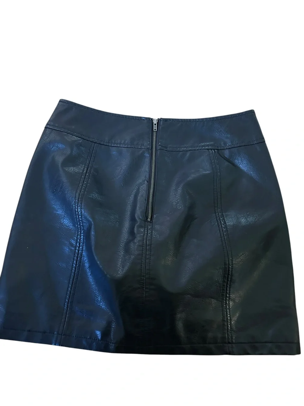 Free People Vegan Leather Mini Skirt Black Moto Zip Snap Detail Size 6